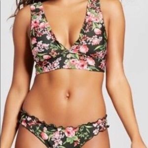 Ruffle EdgeGreen Floral  Midkini Bikini 👙
